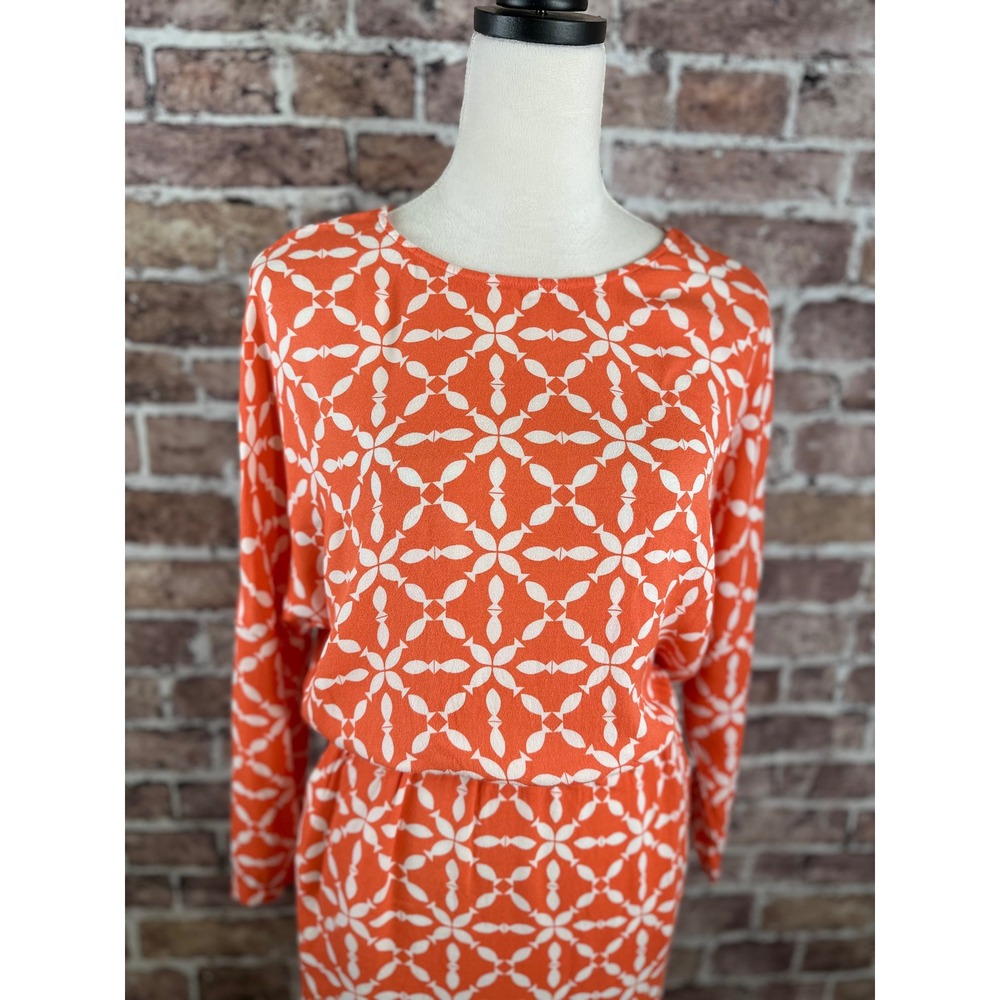 Boden Orange White Geometric Print Long Sleeve Blouson Dress US 4 WH902 - Picture 14 of 16